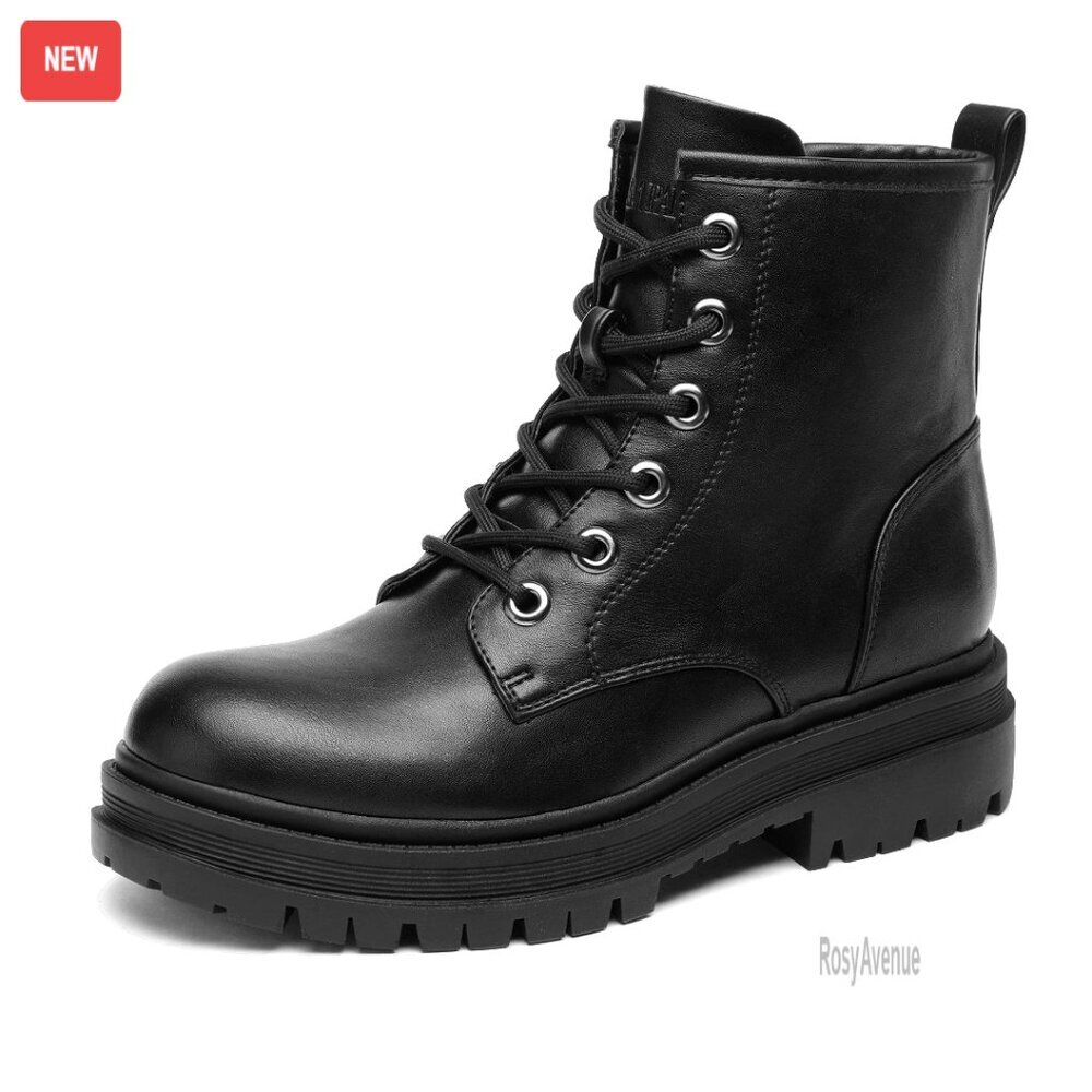 Women's Combat Boots Platform Lace-Up Side Zipper Lug Sole Ankle Booties